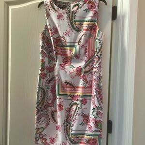 Ladies Dress. White background with decorative bright colors. Great condition.